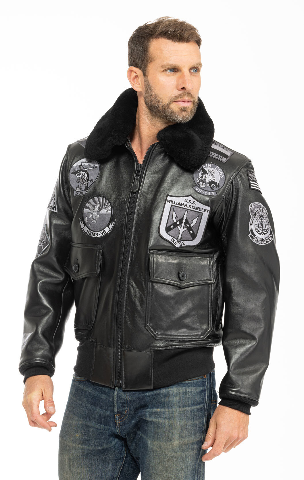 blouson cuir homme Cockpit Usa aviateur Z21W106-NOIR-3665